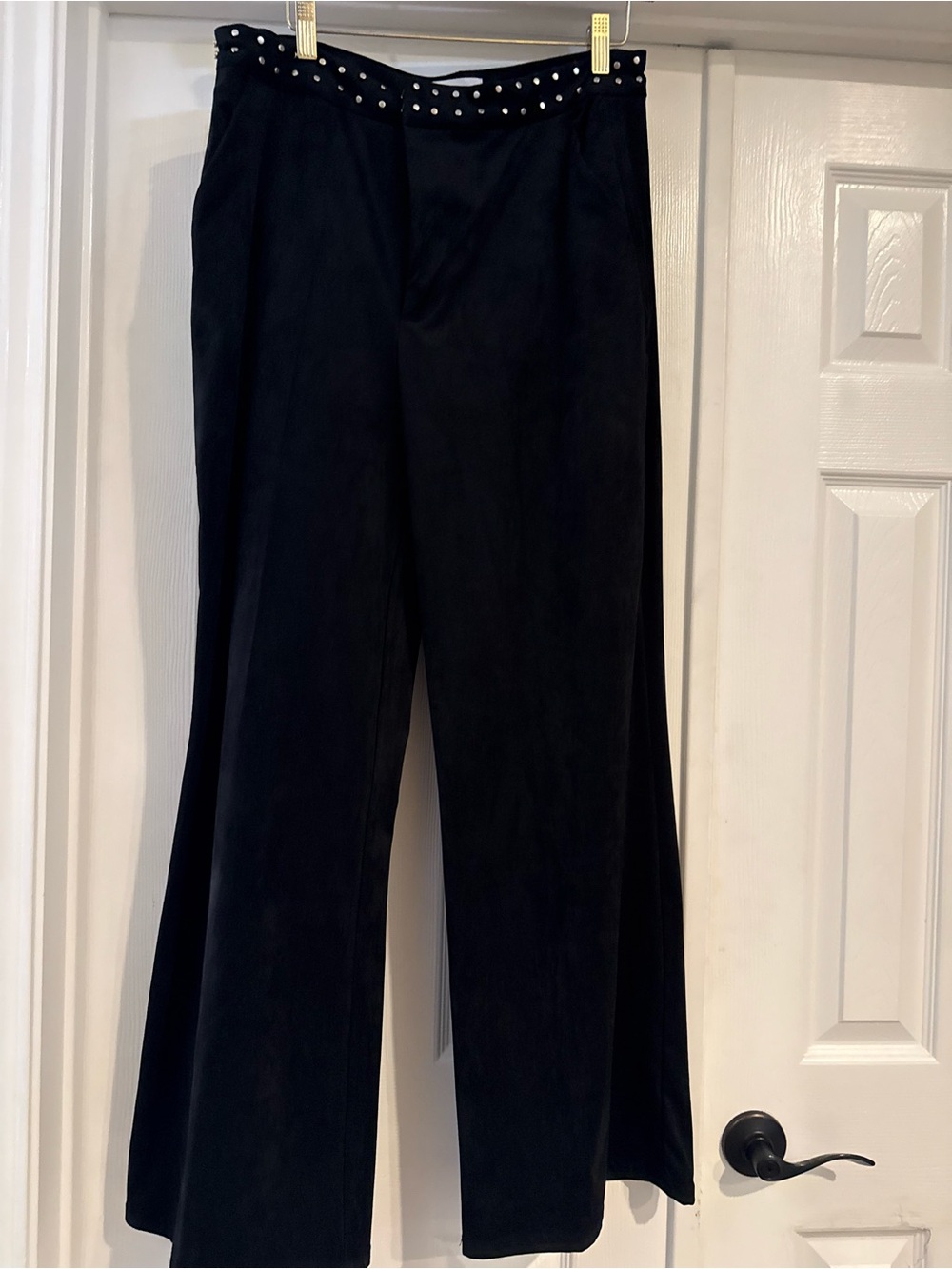Dear John Black Wide Leg Faux Suede Pants with Studded Waist